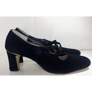 Jacqueline Leather Heels Black Suede Women’s 9.5 Round Toe Block Heel